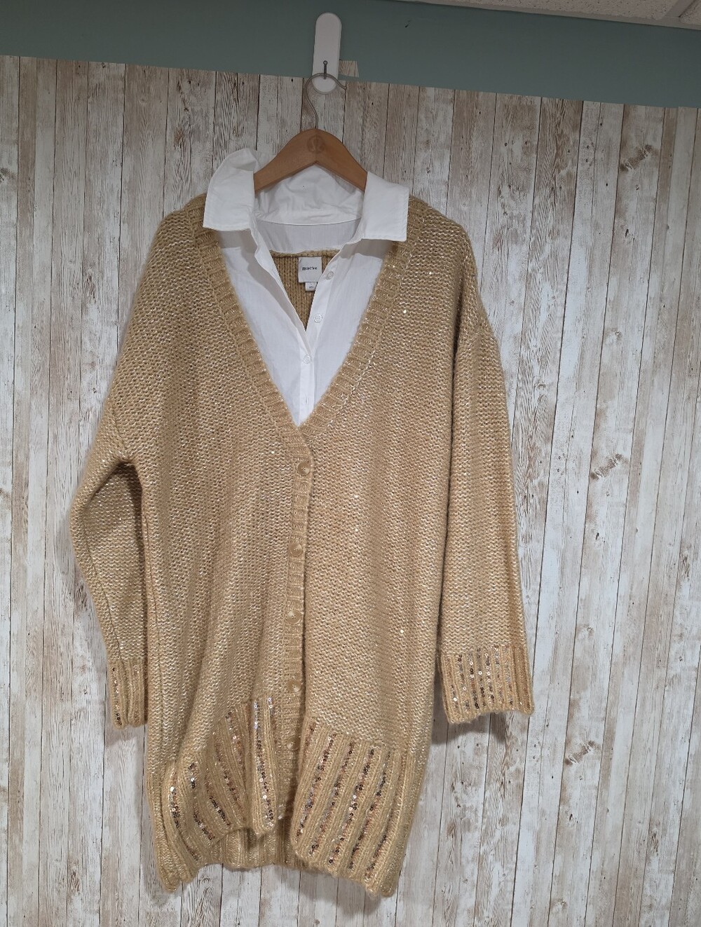 Maeve Layered Sparkle Cardigan Sweater Mini Dress L
